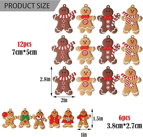 DKDDSSS 18 Pièces Bonhomme en Pain d'Épice Ornement pour Sapin de Noël, Décorations Suspendues pour Noël - Nail Gallerys