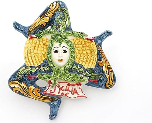 Trinacria murale sicilienne en céramique de Caltagirone réalisée et décorée à la main 18 cm et 25 cm (Jaune 18 cm) - Nail Gallerys