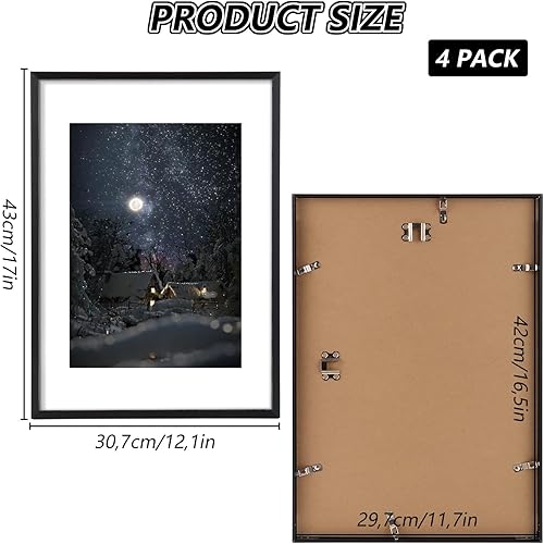 CYEER Lot de 4 cadres photo A3 noirs - 29,7 x 42 cm - Cadre DIN A3 - Cadre photo pour photos, affiches, puzzles - Nail Gallerys