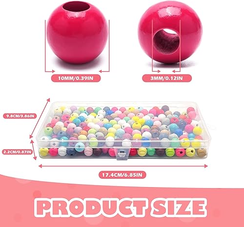 300 Pièces Perles en Bois Multicolores, 10mm DIY Bijoux en Perles de Bois, Colorée Perles en Bois Naturel avec Boîte Transparente, Perles de Bricolage Rondes pour Bracelet Collier Macramé Artisanat - Nail Gallerys