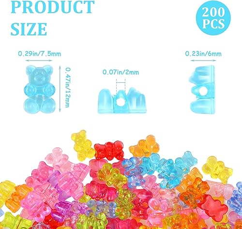 UCLEVER 200 perles en acrylique transparent ours, perles ours gommeuses multicolores pour bracelets, colliers et DIY, mignons charms ours pour création de bijoux - Nail Gallerys