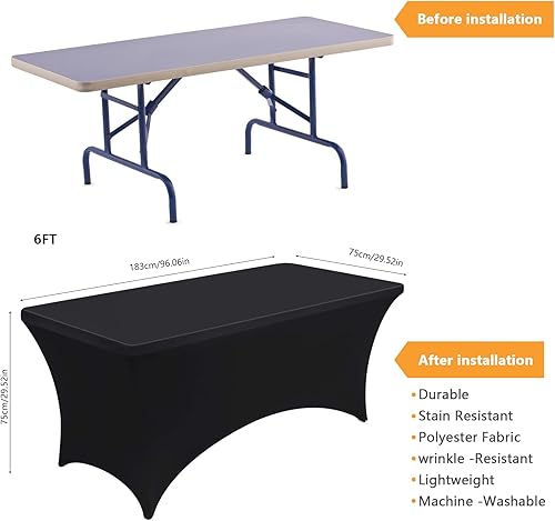 Venga amigos Stretch Nappe 6ft Housse de Table Polyester Nappe Rectangulaire Table Extensible Élastique Spandex Table Cocktail pour Bar Table de Banquet de Cocktail de Mariage 183 x75 x 75 cm(Noir) - Nail Gallerys