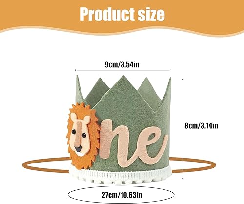 dinghaole Couronne de premier anniversaire pour bébé, chapeau de lion vert sauvage, chapeau d'anniversaire, chapeau de 1er anniversaire, convient pour les fêtes d'anniversaire d'enfants, les carnavals - Nail Gallerys