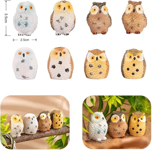 Syrvnto 8 Pièces Figurines Miniatures Chouette en Résine, Décoration Bureau, Micro Paysage et Jardin Féerique, décoration de gâteau, Petits Hiboux Design Réaliste pour Maison de Poupée - Nail Gallerys
