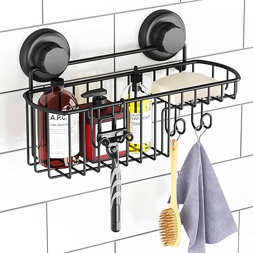 HASKO accessories - Puissant panier de douche à ventouse pour shampooing – Panier de rangement combiné avec porte-savon et crochets – Support en acier inoxydable pour le rangement de la salle de bain - Nail Gallerys