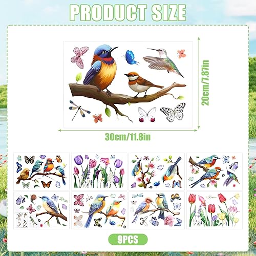 Autocollant Fenêtre Printemps,9PCS Stickers Fenêtre Oiseaux Fleur,Décoration Fenêtres Autocollants,Gommettes Electrostatiques Vitres,Sticker Anti Collision Oiseaux,pour Paysage et Décorations De Fête - Nail Gallerys