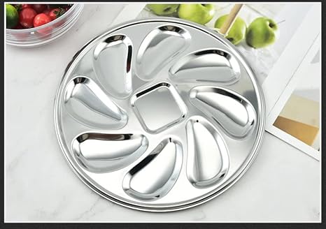 Assiette à Huîtres,Assiettes à Huîtres en Acier Inoxydable Plaque à Huîtres Shell en Forme Durable Conteneur Huîtres avec 8 Emplacements pour Sauce Aux Huîtres et Citrons - Nail Gallerys