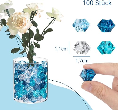 ERBO Lot de 100 pierres précieuses pour enfants - Bleu - Décoration de vase - Pierres en verre acrylique - Pour anniversaire d'enfant, mariage, décoration de table DIY - Nail Gallerys