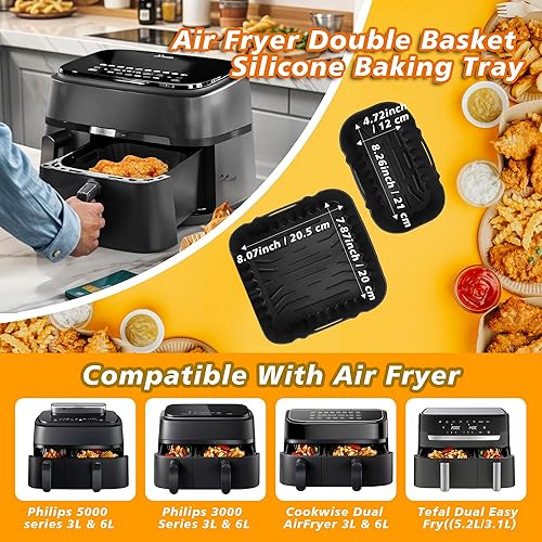 Ninipie Air Fryer Moule Silicone Pour Philips série 3000 und 5000 Dual Basket 3L/6L, Réutilisable Plat Air Fryer Silicone Accessoires Pour Philips Air Fryer NA350/00 Friteuse à Air Double 9 Litres - Nail Gallerys