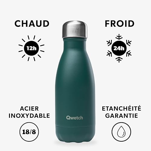 Qwetch - Bouteille Isotherme Originals Vert Emeraude 260ml - 24h Froid et 12h Chaud - Etanche, Sans BPA & Réutilisable - Gourde inox isotherme pour Sport, Voyage, Bureau, Randonnée - Nail Gallerys