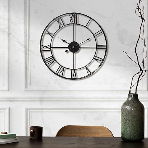 Warmiehomy Grande Horloge Murale, Horloge Murale Noire, Montre Murale Vintage, Horloge Murale Silencieuse sans tic-tac, Horloge Murale à Quartz de 40cm Décoration Cuisine pour Salon, Chambre - Nail Gallerys