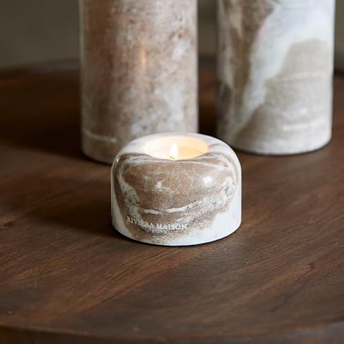 Riviera Maison Bougeoir en marbre blanc et beige en pierre naturelle - Embout rond - Petit photophore rond de 5 cm de haut - Bougeoir moderne - Ferrera Marble Votive - (Ø x H) 8,5 x 5 cm - Nail Gallerys