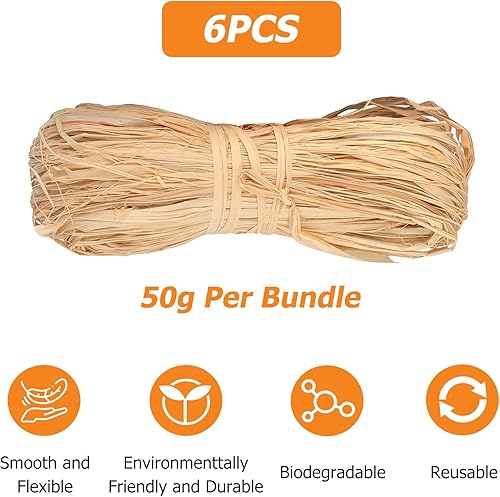6 Pièces Raphia Naturel de 300g Rafia en Naturelle Rafia Naturel Bobine Raphia Jardin Raphia Naturel Rafia, Raphia pour Emballage Cadeau, Bouquets de Fleuriste, Décoration, Bricolage (6x50g) - Nail Gallerys
