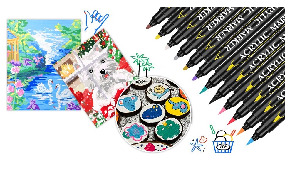 Marqueurs acryliques, stylos de peinture sur pierre, marqueurs de peinture, stylos de peinture acrylique, peinture pour verre