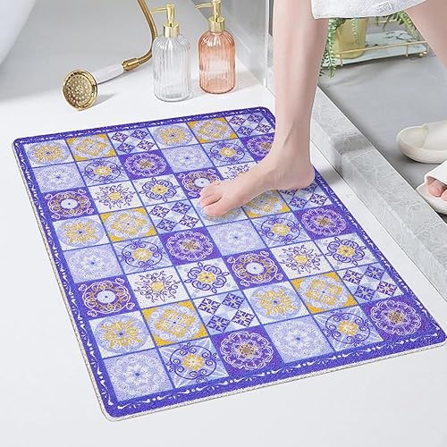 Tapis de bain antidérapant en luffa en PVC doux pour baignoire avec trous de drainage Séchage rapide Bleu 100 x 40 cm - Nail Gallerys