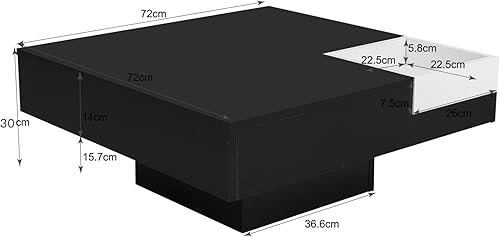 PUGSDRLY Table Basse avec Lumière LED,Table Basse Salon Brillante avec boîte de Rangement Amovible,72x72x30cm (Blanc) - Nail Gallerys