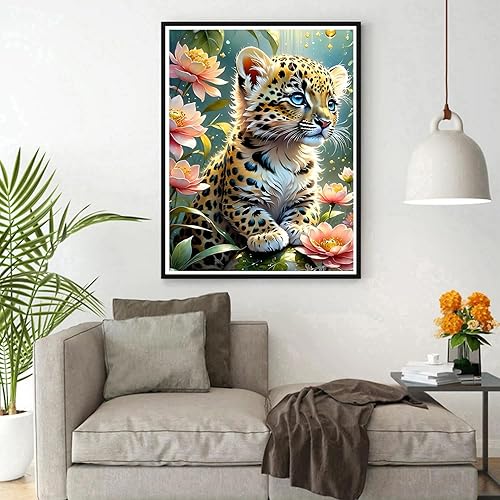 DPHERO 5D Bricolage Petit Tigre Diamond Painting, DIY Broderie Fleurs Diamant Painting Kit Complet,Bébé Tigre Peinture Diamant Artisanat Point de Croix Painting pour Adultes Débutants 30x40 cm - Nail Gallerys