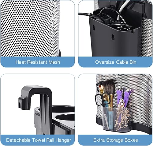 kingrack porte sèche-cheveux à 3 compartiments pour sèche-cheveux,support pour sèche-cheveux pour fixation murale,panier pour sèche-cheveux avec 2 paniers - Nail Gallerys