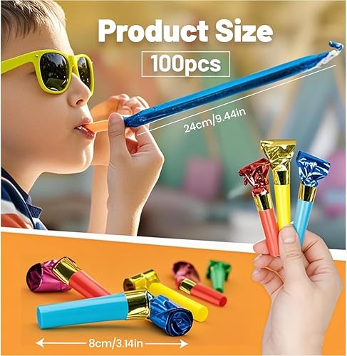 PNPGDYK 100 PCS Sifflet Enfant Anniversaire, Souffleur de Fête Multicolore Jouet de Sifflet de Corne de Souffleur de Fête pour fête d'anniversaire, Banquet, Graduation, Couleurs aléatoires - Nail Gallerys