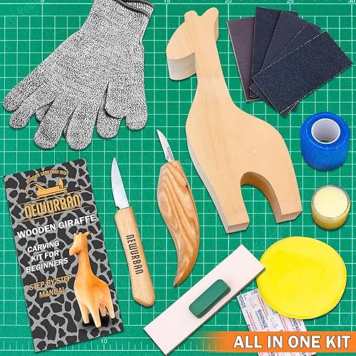 Kit de Sculpture Sur Bois Pour Débutants - Kit de Sculpture Avec Tilleul Girafe - Kit de Travail du Bois Pour Enfants, Adultes - Couteau de Sculpture Sur Bois En Acier Inoxydable Avec Manche En Bois - Nail Gallerys