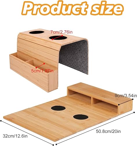 Tilizan Plateau Canapé Accoudoir, Pliable Plateau Accoudoir Canapé en Bois, Tablette Accoudoir Canapé avec Porte-Gobelet et Compartiment, pour Rangement Télécommande TV, Collations, Tasse - Nail Gallerys