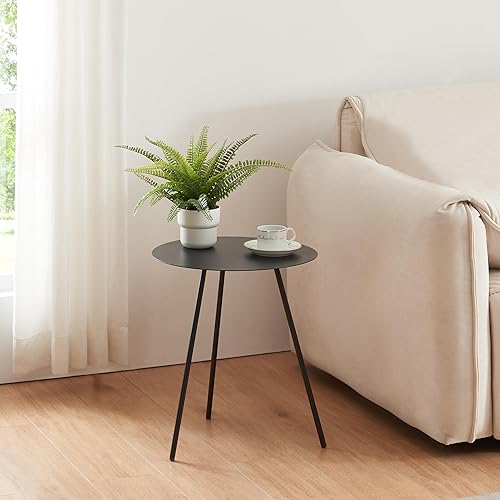 [en.casa] Table d'Appoint avec Plateau Rond et 3 Pieds Bout de Canapé Design Guéridon Table de Chevet Petite Table Basse pour Salon Chambre Bureau Métal 45 x 40 cm Noir - Nail Gallerys