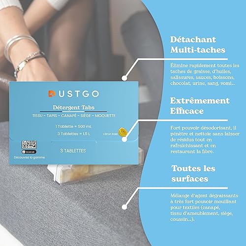 Détergent DUSTGO - Pack de 5 Boîtes (15 Pastilles) Citron | Détergent Multi-Surfaces pour Tapis, Canapé, Moquette, Voiture | Nettoyant Textile Parfum Citron | Sachet Écologique - Nail Gallerys