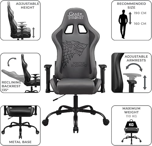 Subsonic – Chaise gaming ou chaise de bureau Game of Thrones, fauteuil gamer, dossier ergonomique - Noir - Nail Gallerys