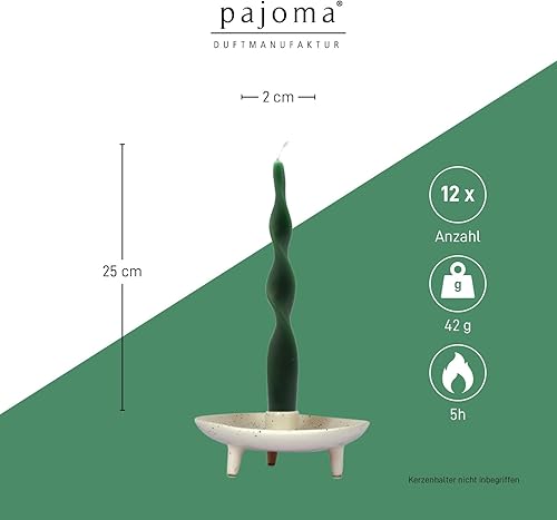 pajoma® Lot de 6 bougies à tige torsadées - Vert - Hauteur : 25 cm - Diamètre : 2 cm - Durée de combustion : environ 5 heures - Bougie spirale avec poids de cire de 42 g - Qualité supérieure - Nail Gallerys