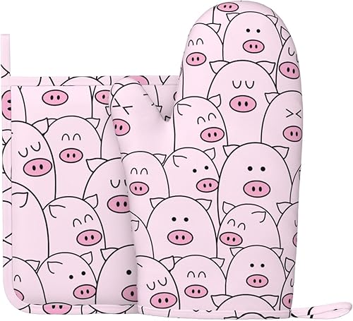 Lot de 2 maniques et maniques en silicone résistant à la chaleur Motif cochon abstrait Rose - Nail Gallerys