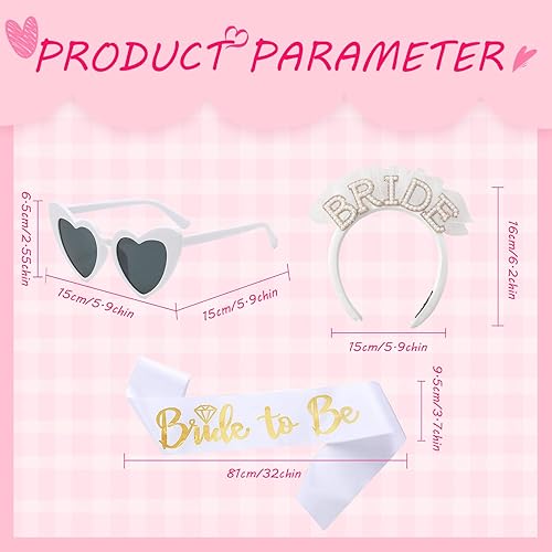 3Pcs Evjf Accessoire,Bride to be Sash,Bandeau Bride,Lunettes Coeur,Enterrement de Vie de Jeune Fille Accessoire Femme,Bride to Be Accessoires pour Mariage Fiançailles Fête - Nail Gallerys