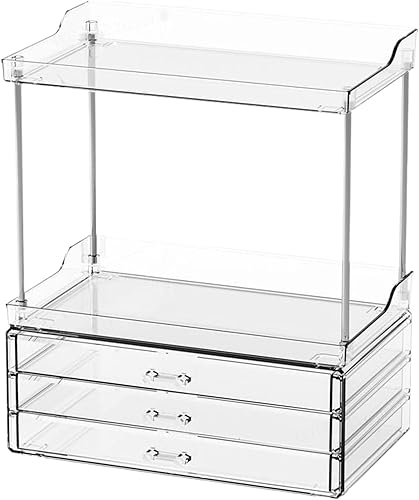 Générique Makeup Organizer Counter Top, 2-Tier Vanity Tray with Drawers, Multi-Purpose Beauty Holder and Toiletries Container, Ideal for Bathroom, Dresser 11.02x6.61x18.9 Inch - Nail Gallerys