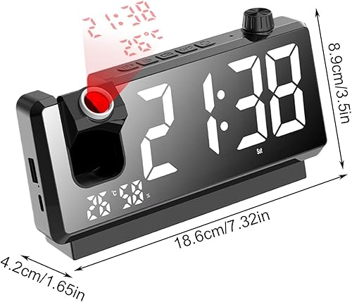 Smart Alarm Clock, Display Projection Clocks, Alarm Clock with Projector, Bedside Alarm Clock, LED Display Alarm Clock, 180 Degree Rotatable Clock, Digital Time Projector for Home Or Travel Use - Nail Gallerys