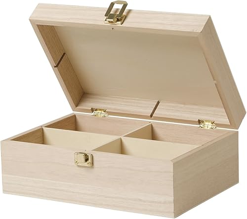 MÉGACRÉA Boite à thé en Bois 4 Compartiments 20 x 14 x 8 cm - Nail Gallerys