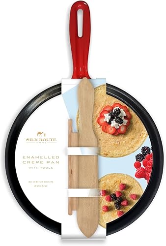 Silk Route Poêle à crêpes en fonte avec outils Rouge Ø 29 cm - Nail Gallerys