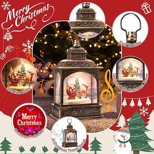 Coikes Lanterne de Noël Boule à Neige Musicale LED avec Saillie et Christmas Songs - Décoration Intérieure - Prise USB ou Alimenté par Pile - Nail Gallerys