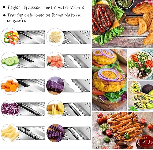 MASTERTOP Mandoline de Cuisine Réglable et Professionnelle, Coupe-Légumes Multifonctions en Acier Inoxydable, avec Lame Tranchante Intégrée, Mandoline Japonaise pour Tranche, Julienne et Gaufre - Nail Gallerys