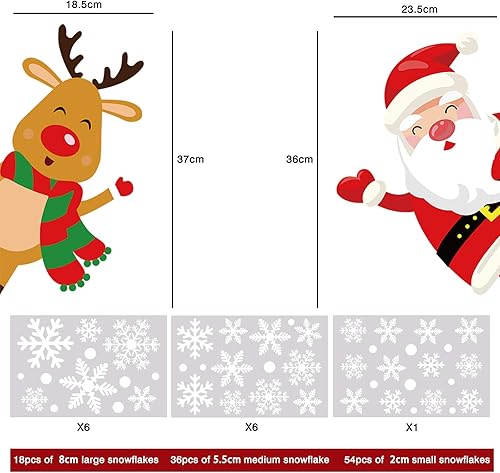 YILEEY Decoration Noel Stickers Fenetre, 160 Morceaux de Flocon de Neige, Père Noël et Rudolph Deco Noel Intérieure Maison Exterieur, Amovible Stickers pour Porte Vitrine en Verre - Nail Gallerys