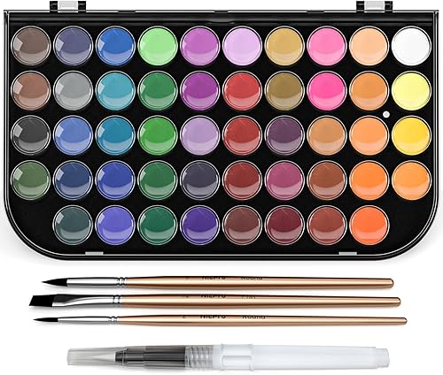 Nicpro Kit de Peinture Aquarelle, 48 Couleurs Aquarelles avec 3 Pinceaux écureuil, Palette, Stylo Aquarelle, Fournitures de Peinture Non Toxiques pour Adultes, étudiants, Débutants et Artistes - Nail Gallerys