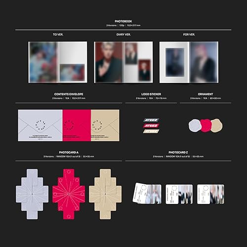 ATEEZ - 11th Mini Album [GOLDEN HOUR : Part.2] (FOR Ver.) Photobook + Logo Sticker + Ornament + Photocard + Disc + Textcard + Postcard + Folded Poster + 2 Pin Badges + 4 Extra Photocards - Nail Gallerys