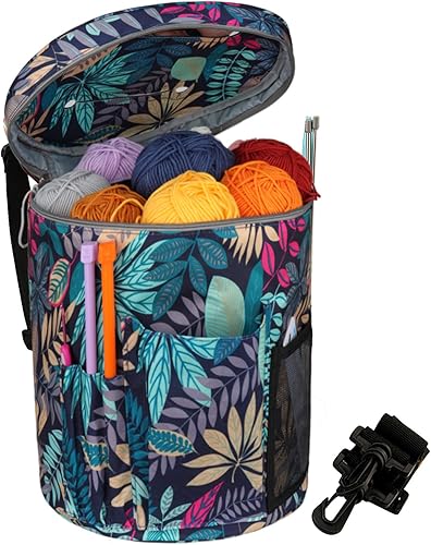 Coopay Sac de Rangement pour Fil de Laine,Organisateur de Sac Fourre-Tout en Fil 33cm x 28cm, Sac de Voyage en Laine à Tricoter pour Accessoires Crochet et Aiguilles, Forêt Bleue - Nail Gallerys