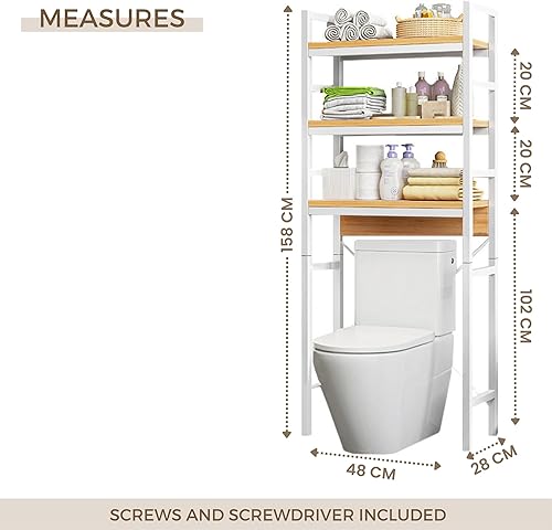MAGIC SELECT Étagère Supérieure pour Toilette. Étagère de Rangement à 3 Niveaux pour Économiser de l'espace. Armoire de Rangement de Salle de Bain au-Dessus des Toilettes. Bois E1 et Acier. - Nail Gallerys