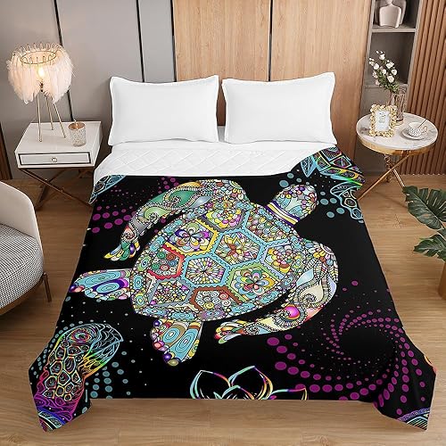 Hiseng Couette sans Housse, Tortue de Mer 3D Couette Ete Douce 1/2 Personne Léger Reversible Été Douce Microfibre Doux Jeté de Lit pour 4 Saisons (Bleu Aqua,100x150cm) - Nail Gallerys