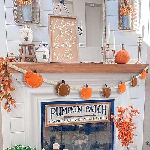 COMBLU Guirlande de citrouilles en feutre, décoration de citrouille d'Halloween, décorations d'automne pour la maison, guirlande de citrouille en feutre et perles en bois et couronnes d'automne de - Nail Gallerys