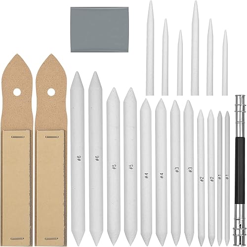 Lot de 22 Estompe en Papier Dessin, Estompe en Papier et Tortillions avec Taille-Crayon à Papier de Verre, Outil d'Extension de Crayon et Gomme, pour Dessin et Croquis, Tortillons Estompes Dessin - Nail Gallerys