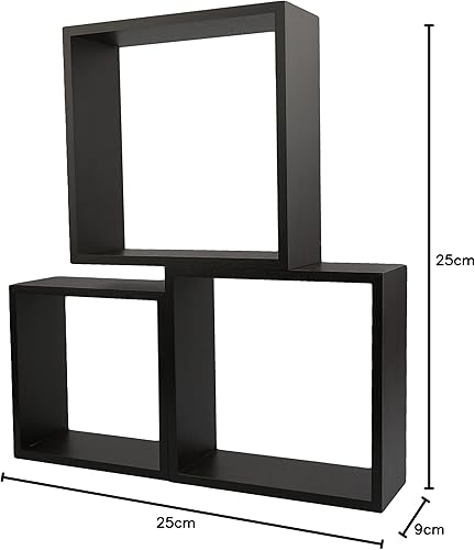 H HANSEL HOME Lot 3 Étagères Murales de Rangement Cubique Décoratives Couleur Chêne, Étagères Murales Fixation Invisible 30/27/24 cm - Nail Gallerys