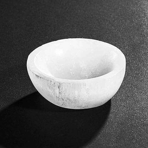 NKlaus Bol en sélénite de 6 cm - Bol énergétique fait à la main pour nettoyer les pierres de guérison et les bijoux - Bol en pierre naturelle pour ésotérisme, Reiki et méditation - Nail Gallerys