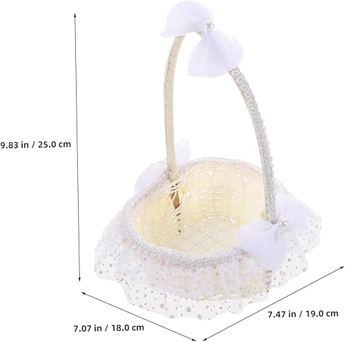 IMIKEYA Panier En Osier Pour Mariage Et Baptême Fille - 22 x 23 Cm - Idéal Pour Dragées Décoratif Avec Poignée Élégant Pour Cérémonies - Nail Gallerys