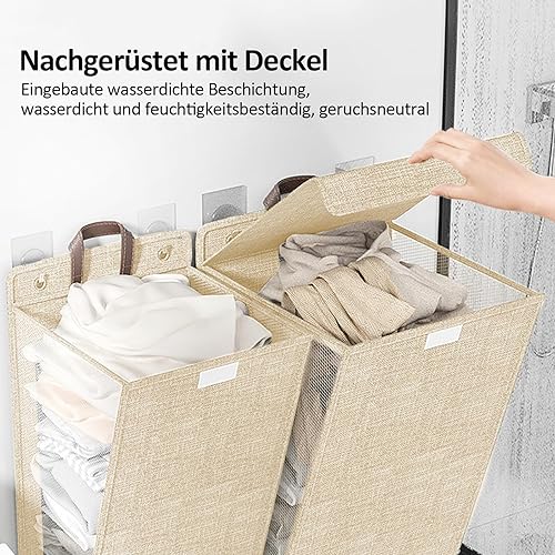 Esoes Panier à linge tressé avec couvercle, 60 l, étroit, avec couvercle, avec poignées, pliable, beige - Nail Gallerys