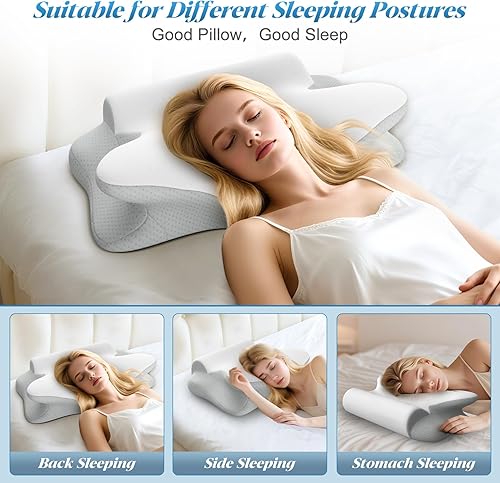AOTOZE Oreiller Ergonomique Cervical, 2 en 1 Oreiller Papillon à Mémoire de Forme, Coussin pour Les Dormeurs sur Le Côté, Le Dos et Le Ventre pour, 60x38x10/12cm - Nail Gallerys